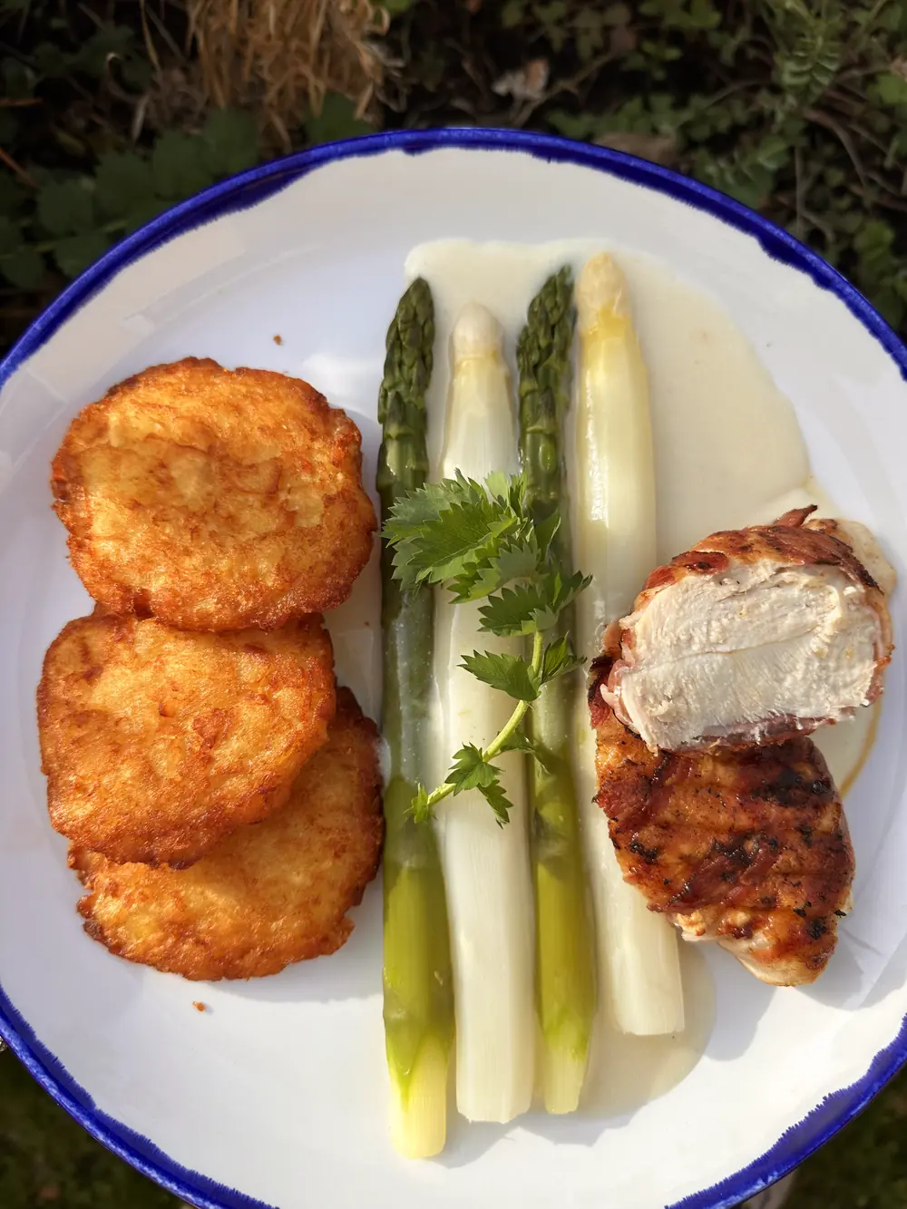 Spargel mit Hühnerbrust im Speckmantel